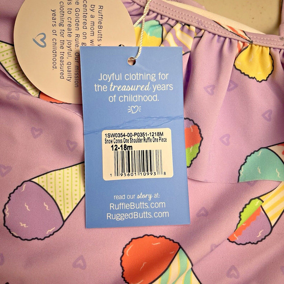 Ruffle Butts One Piece Swimsuit 12-18 Months One Shoulder Snow Cones NWT - Picture 7 of 11